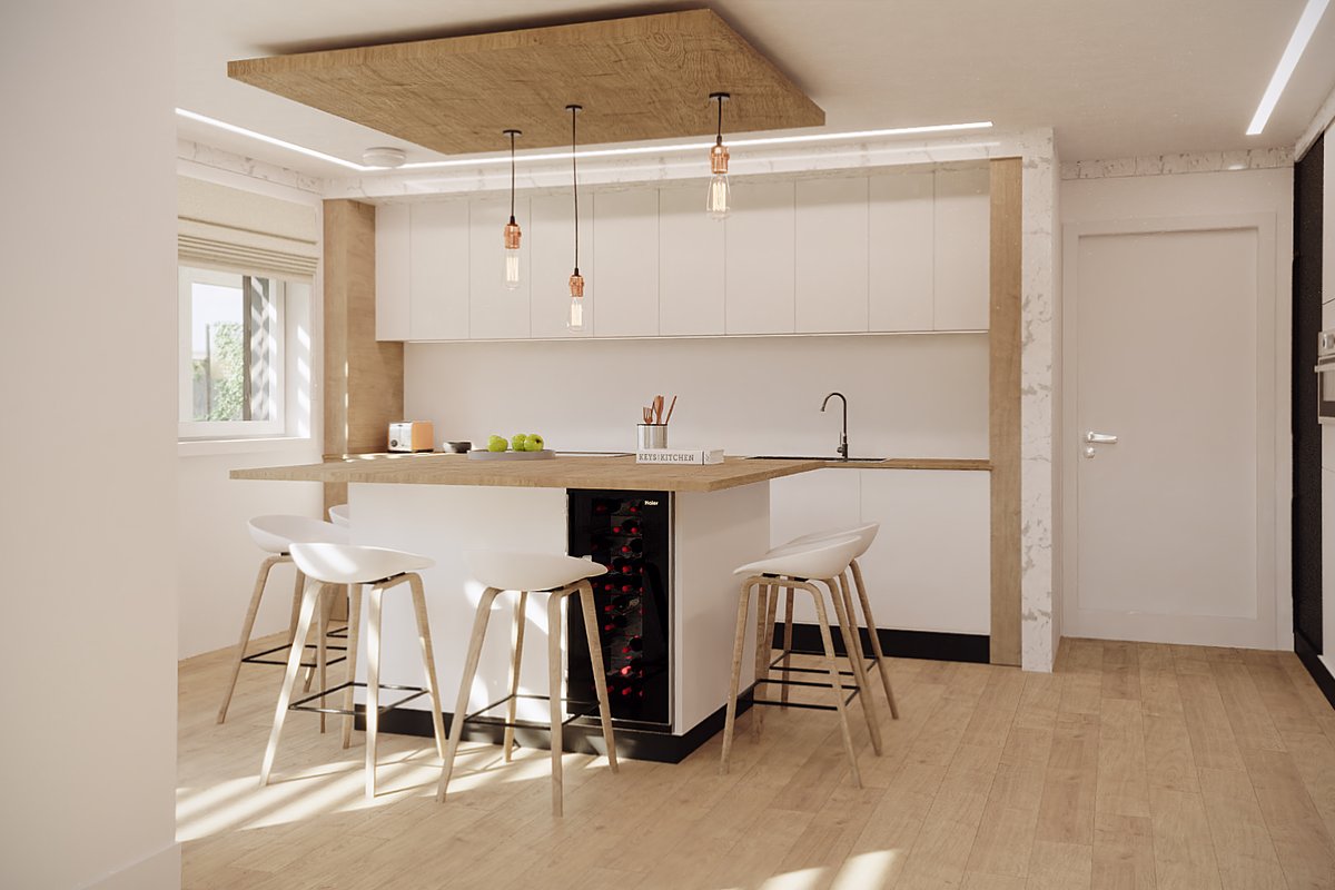 Render interior de la cocina del proyecto WunschHaus