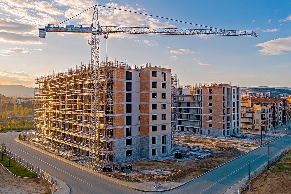 Vista aérea de una nueva promoción residencial en la Comarca de Pamplona con calles ya urbanizadas